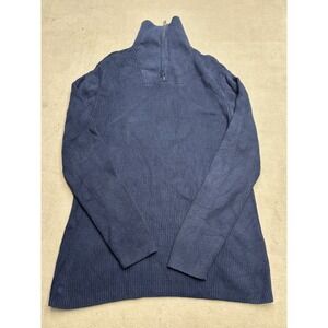 Express Mens XL Navy Blue Ribbed 100% Cotton Quarter Zip Mock Neck Sweater